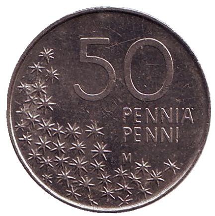 Монета 50 пенни. 1990 год, Финляндия. Медведь. Монета 50 пенни. 1990 год, Финляндия. Медведь.