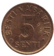 Монета 5 сентов. 1995 год, Эстония. Монета 5 сентов. 1995 год, Эстония.