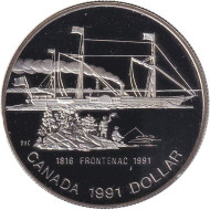 Монета 1 доллар. 1991 год, Канада. Proof. 175 лет пароходу "Фронтенак". Монета 1 доллар. 1991 год, Канада. Proof. 175 лет пароходу "Фронтенак".