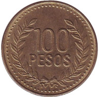 Монета 100 песо. 2010 год, Колумбия. Из обращения.