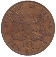 Монета 10 центов. 1966 год, Кения. Монета 10 центов. 1966 год, Кения.