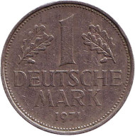 Монета 1 марка. 1971 год (J), ФРГ.