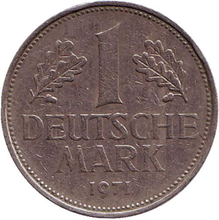 Монета 1 марка. 1971 год (J), ФРГ.