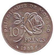 Монета 10 франков. 1982 год, Монако. (Серебро). Смерть принцессы Грейс Келли.