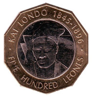 Монета 500 леоне. 2004 год, Сьерра-Леоне. Кай Лондо. Монета 500 леоне. 2004 год, Сьерра-Леоне. Кай Лондо.