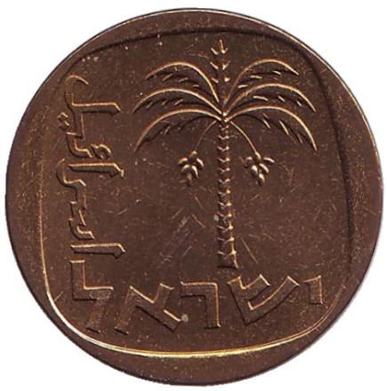 Монета 10 агор. 1968 год, Израиль. UNC. Пальма.