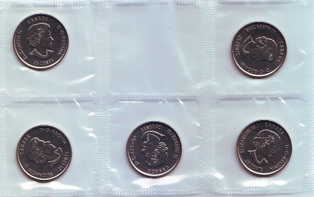 Банковский набор монет номиналом 25 центов (5 шт). 2017 год, Канада. 125 лет Кубку Стенли. 