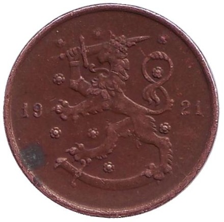Монета 10 пенни. 1921 год, Финляндия.