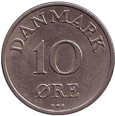 Монета 10 эре. 1955 год, Дания. N;S