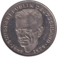 Монета 2 марки. 1990 год (G), ФРГ. Курт Шумахер.