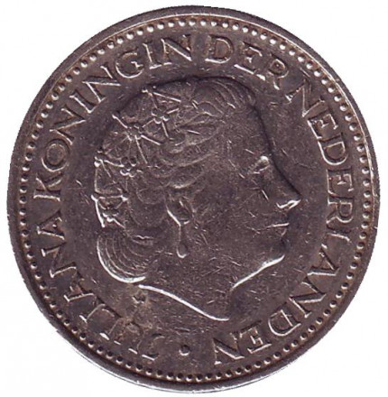 Монета 1 гульден. 1972 год, Нидерланды.