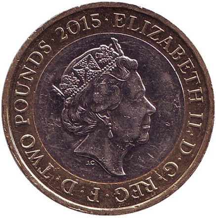 Монета 2 фунта. 2015 год, Великобритания. 800 лет Великой хартии вольностей. (Отметка "JC"). Монета 2 фунта. 2015 год, Великобритания. 800 лет Великой хартии вольностей. (Отметка "JC").