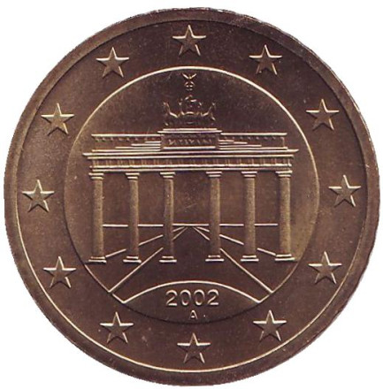 Монета 50 центов. 2002 год (A), Германия.