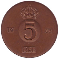 Монета 5 эре. 1968 год, Швеция. Монета 5 эре. 1968 год, Швеция.