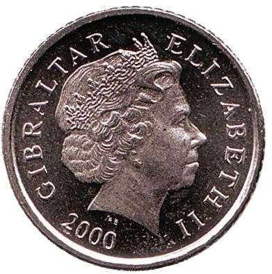 Монета 5 пенсов. 2000 год, Гибралтар. Варварийская обезьяна.