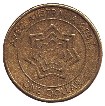 Монета 1 доллар. 2007 год, Австралия. Из обращения. Форум АТЭС в Австралии.