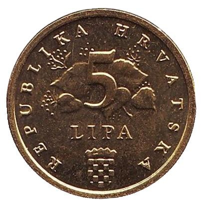 Монета 5 лип. 2017 год, Хорватия. Дуб черешчатый. Монета 5 лип. 2017 год, Хорватия. Дуб черешчатый.