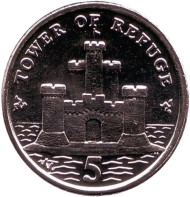 Монета 5 пенсов. 2013 год, Остров Мэн. Защитная башня. Монета 5 пенсов. 2013 год, Остров Мэн. Защитная башня.