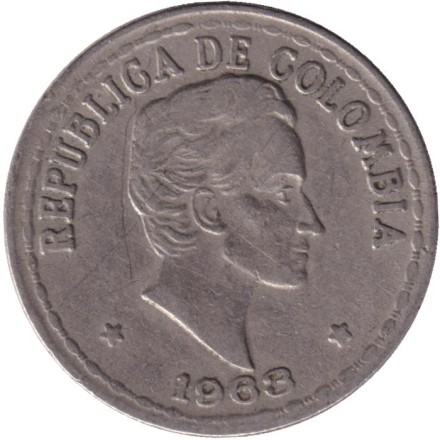 Монета 20 сентаво. 1963 год, Колумбия.
