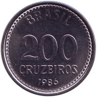 Монета 200 крузейро, 1986 год, Бразилия. Монета 200 крузейро, 1986 год, Бразилия.