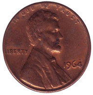 Монета 1 цент. 1964 год (P), США. Линкольн. Монета 1 цент. 1964 год (P), США. Линкольн.