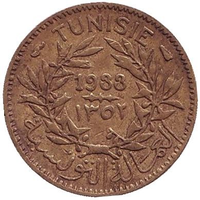 Монета 50 сантимов. 1933 год, Тунис. Монета 50 сантимов. 1933 год, Тунис.