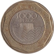 Монета 1000 песо. 2020 год, Колумбия. Морская черепаха.