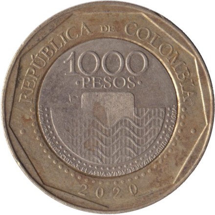 Монета 1000 песо. 2020 год, Колумбия. Морская черепаха.