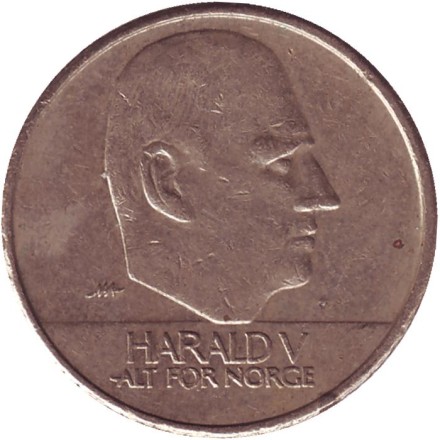 Монета 10 крон. 1997 год, Норвегия. Король Харальд V. Монета 10 крон. 1997 год, Норвегия. Король Харальд V.