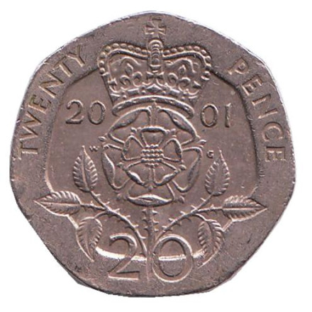Монета 20 пенсов. 2001 год, Великобритания.