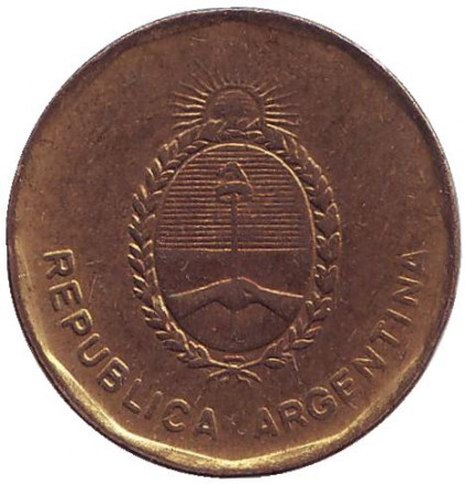 Монета 10 сентаво. 1988 год, Аргентина.