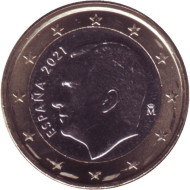 Монета 1 евро. 2021 год, Испания.