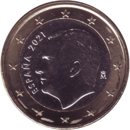 Монета 1 евро. 2021 год, Испания.