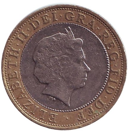 Монета 2 фунта. 2003 год, Великобритания. 50 лет открытия структуры ДНК.