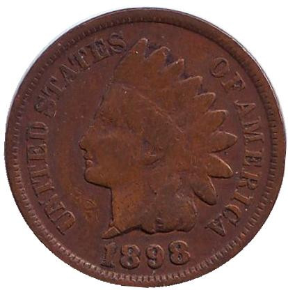 Монета 1 цент. 1898 год, США. Индеец.