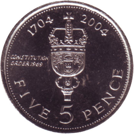 Монета 5 пенсов. 2004 год, Гибралтар. UNC. 300 лет захвату Гибралтара.