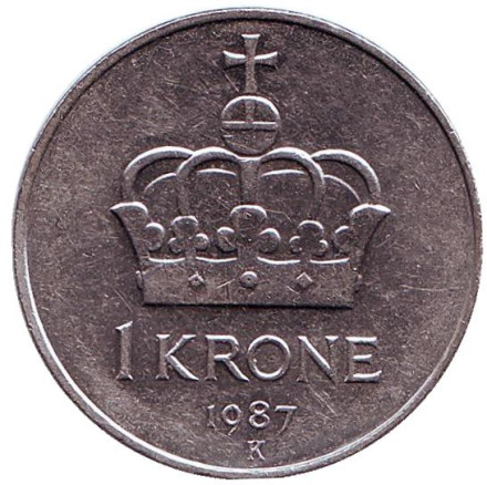 Монета 1 крона. 1987 год, Норвегия. Корона.