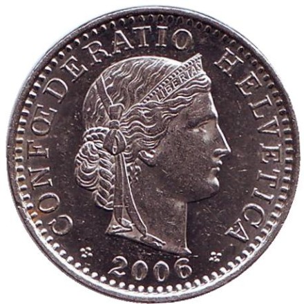 Монета 20 раппенов. 2006 год, Швейцария. Монета 20 раппенов. 2006 год, Швейцария.