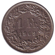 Монета 1 франк. 1969 (В) год, Швейцария. Гельвеция. Монета 1 франк. 1969 (В) год, Швейцария. Гельвеция.