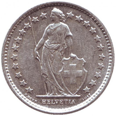 Монета 1/2 франка. 1958 год, Швейцария. Монета 1/2 франка. 1958 год, Швейцария.