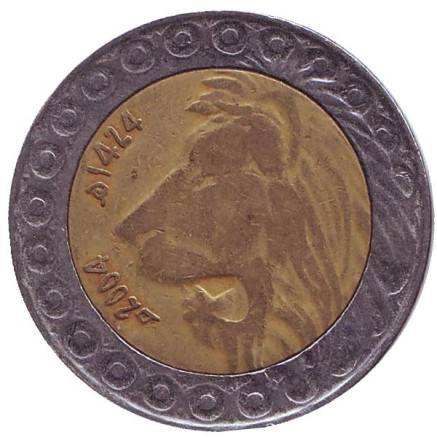 Монета 20 динаров. 2004 год, Алжир. Лев.