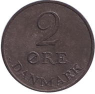 Монета 2 эре. 1966 год, Дания. (цинк). Монета 2 эре. 1966 год, Дания. (цинк).