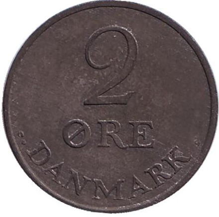 Монета 2 эре. 1966 год, Дания.