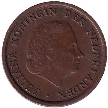 Монета 1 цент. 1954 год, Нидерланды.