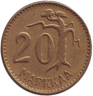 Монета 20 марок. 1956 год, Финляндия. Монета 20 марок. 1956 год, Финляндия.