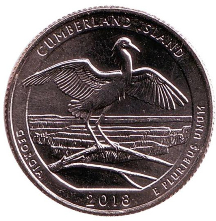 Монета 25 центов (D). 2018 год, США. Национальное побережье острова Кумберленд. Парк № 44.