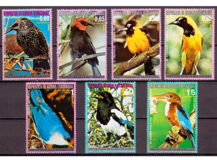 Птицы Северной Америки. Марки почтовые. Серия из 7 штук. 1976 год, Экваториальная Гвинея.