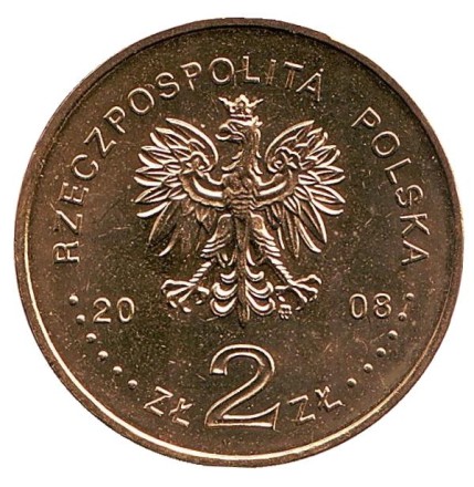 Монета 2 злотых, 2008 год, Польша. 450 лет почте Польши.