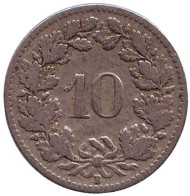 Монета 10 раппенов. 1904 год, Швейцария. Монета 10 раппенов. 1904 год, Швейцария.