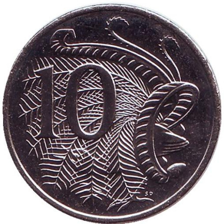 Монета 10 центов. 2010 год, Австралия. UNC. Лирохвост.